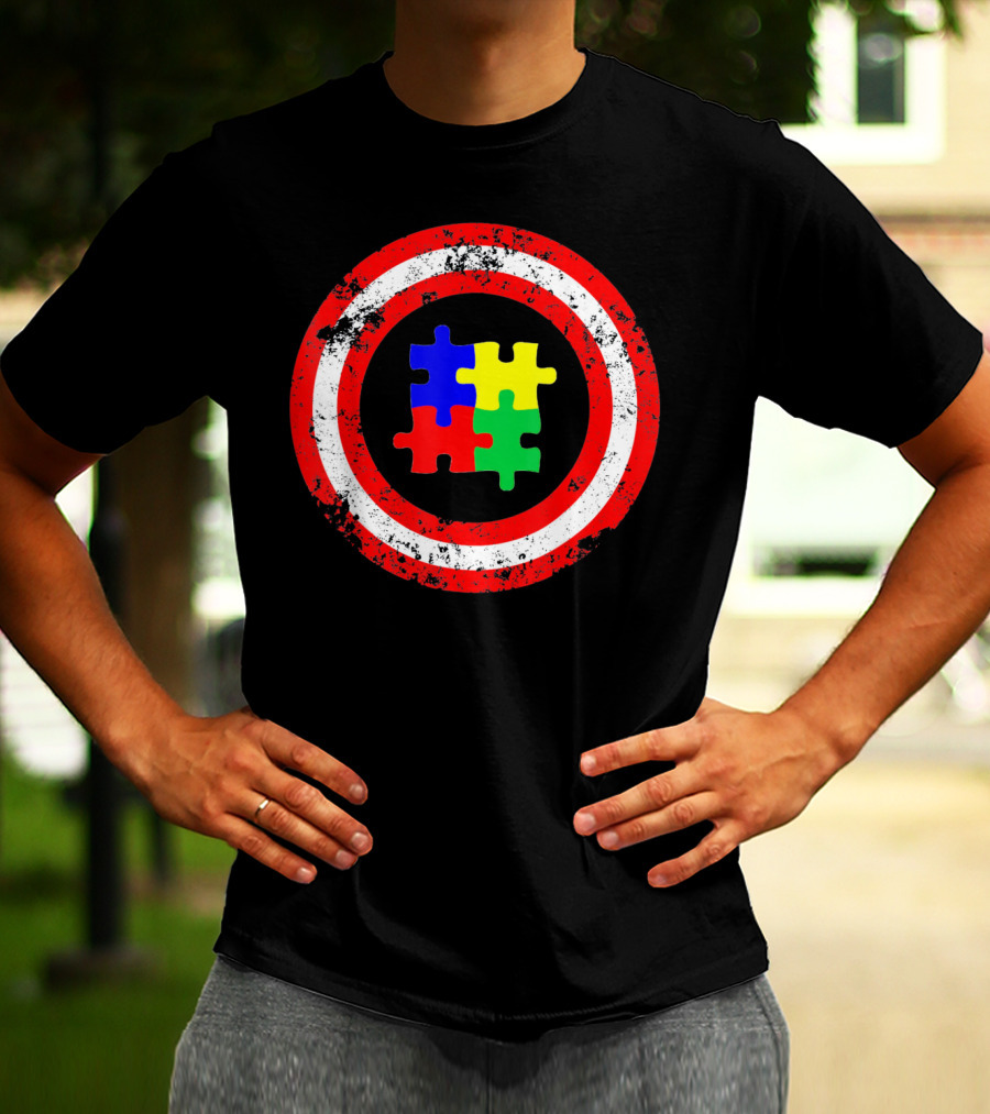 Captain Autism Awareness Shield Puzzle T-Shirt