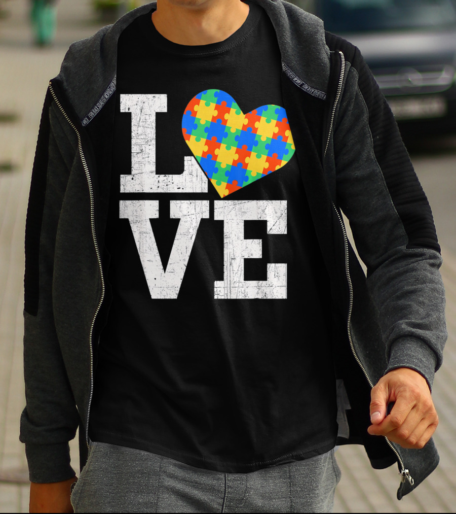 Love Someone With Autism Autism Awareness Puzzle Heart T-Shirt