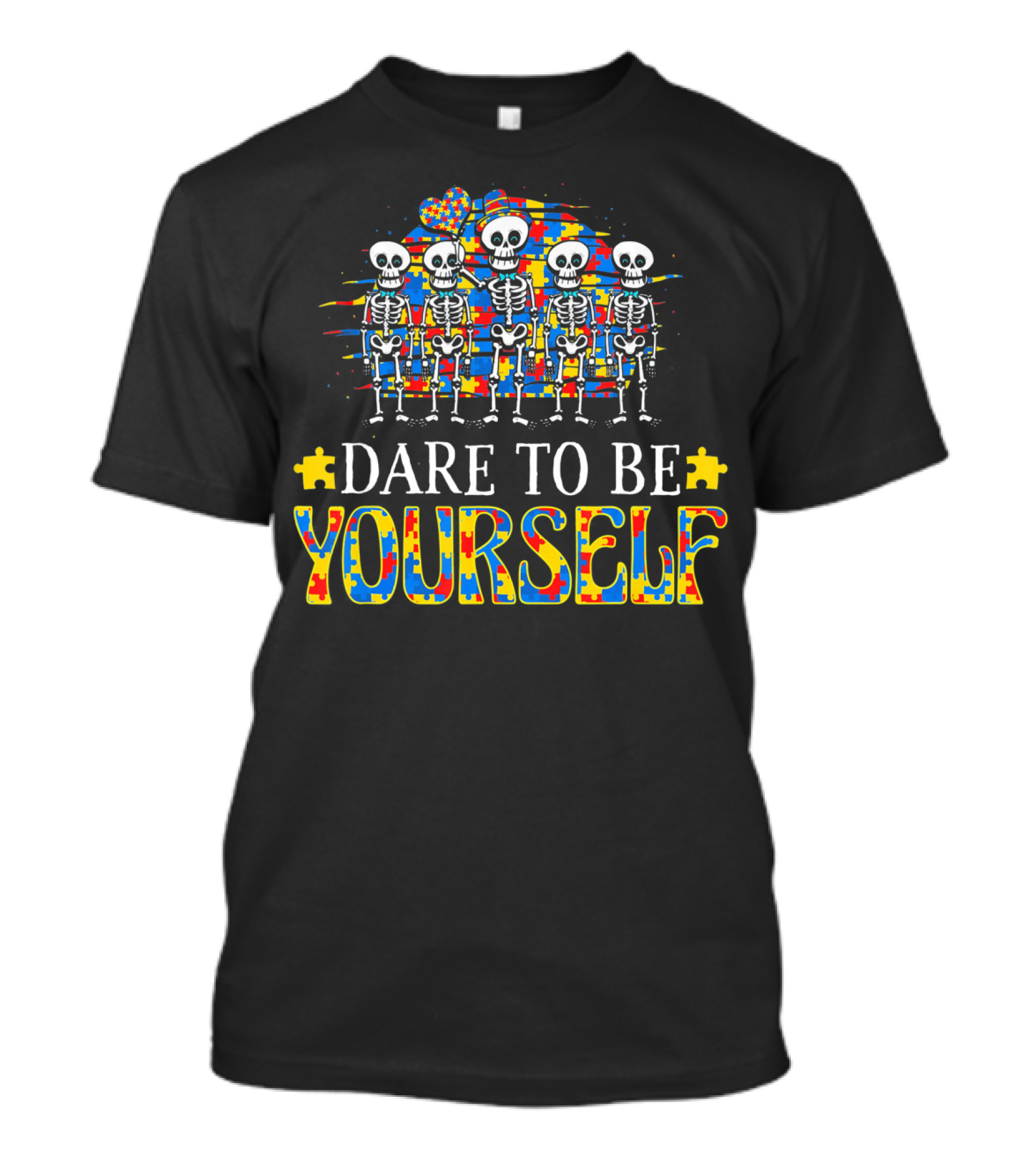 Dare To Be Yourself Autism Awareness Skeleton Puzzle T-Shirt