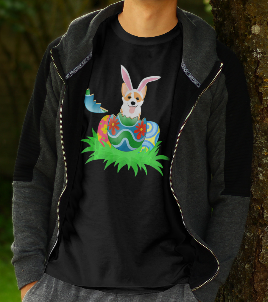 Easter Corgi Bunny With Colorful Easter Egg Hunt T-Shirt