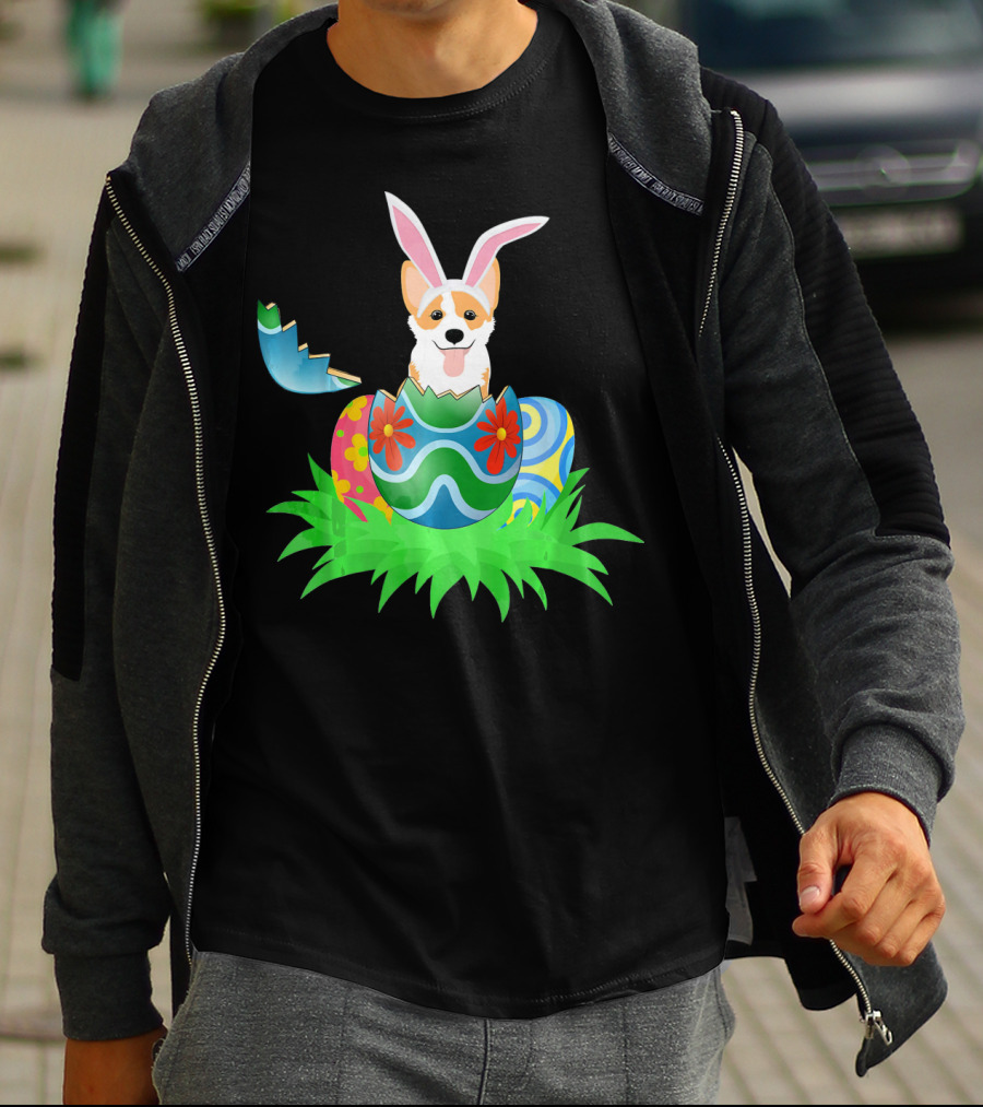 Easter Corgi Bunny With Colorful Easter Egg Hunt T-Shirt