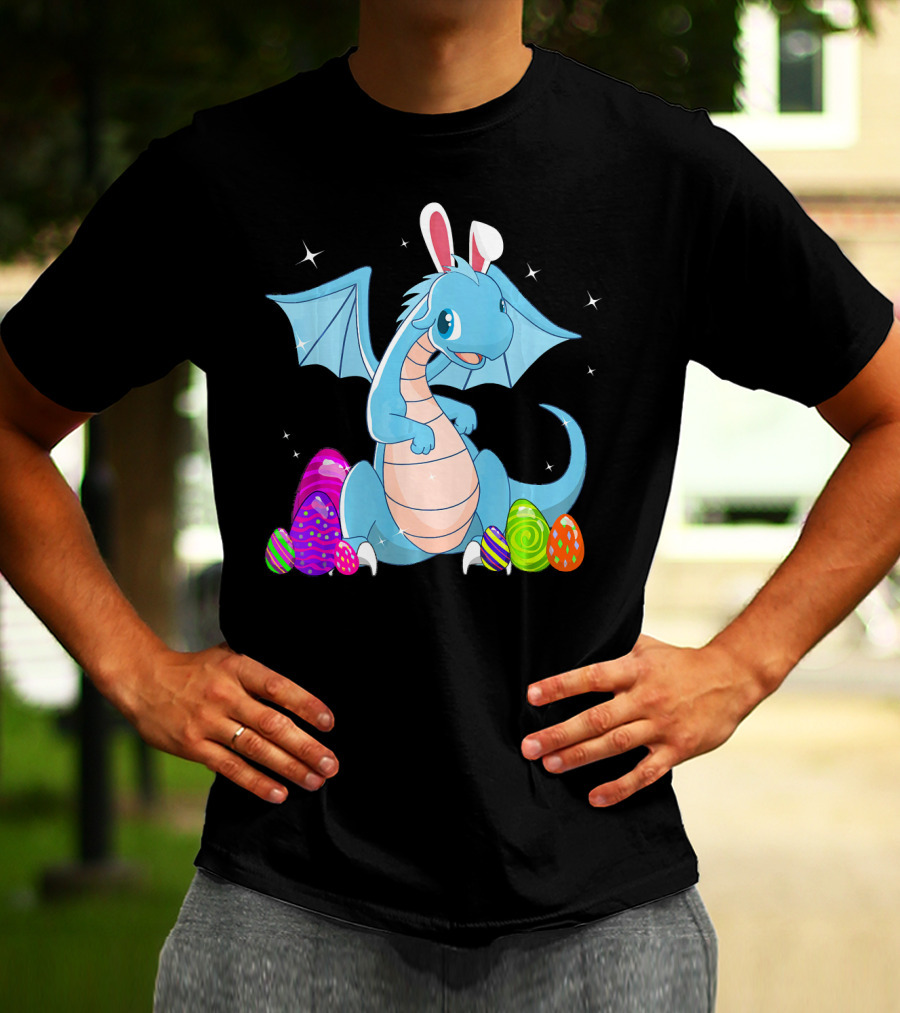 Easter Dragon Bunny Ears With Colorful Eggs T-Shirt