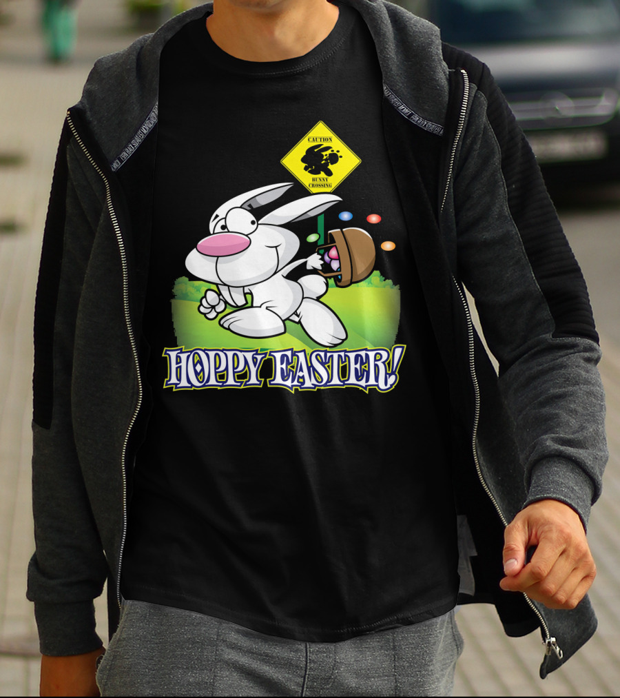Caution Bunny Crossing Cute Funny Easter Bunny Hoppy Easter T-Shirt