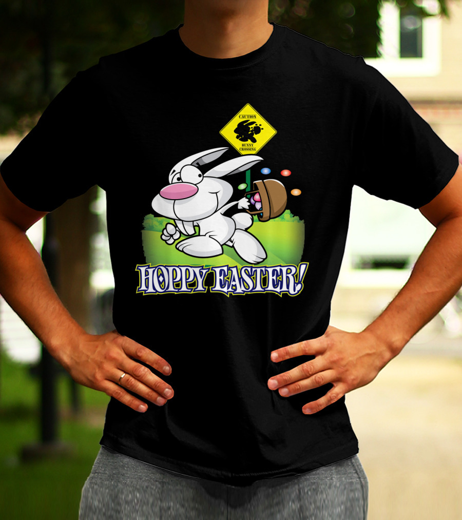 Caution Bunny Crossing Cute Funny Easter Bunny Hoppy Easter T-Shirt