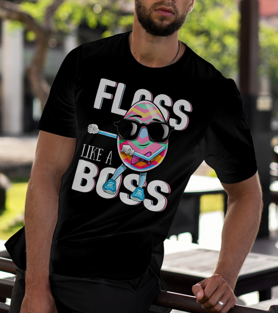 FLOSS LIKE A BOSS Flossing Easter Egg With Sunglasses And Colorful Stripes T-Shirt
