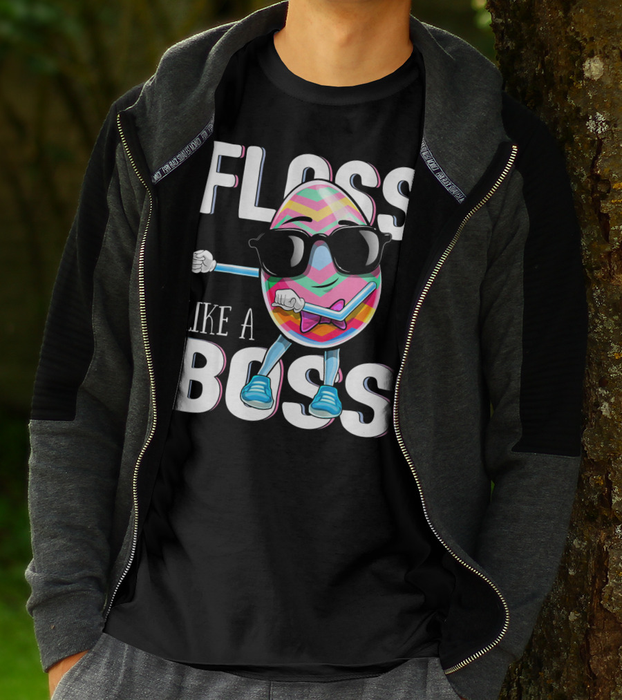 FLOSS LIKE A BOSS Flossing Easter Egg With Sunglasses And Colorful Stripes T-Shirt