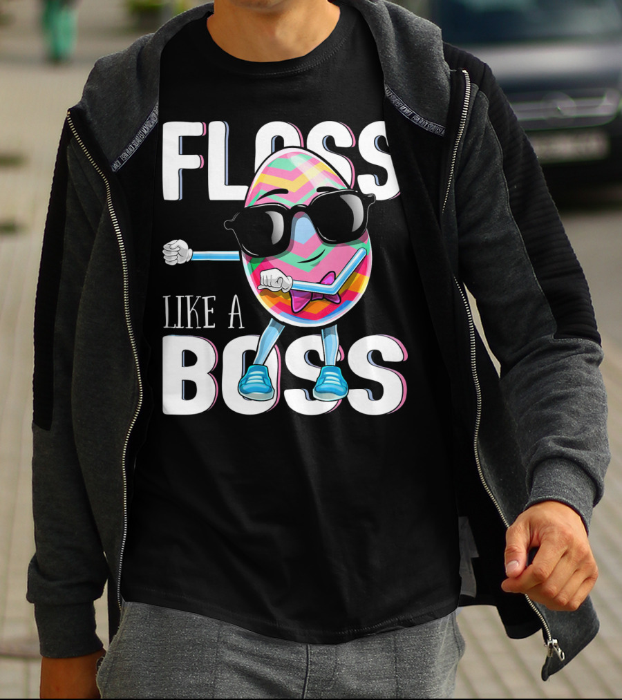 FLOSS LIKE A BOSS Flossing Easter Egg With Sunglasses And Colorful Stripes T-Shirt