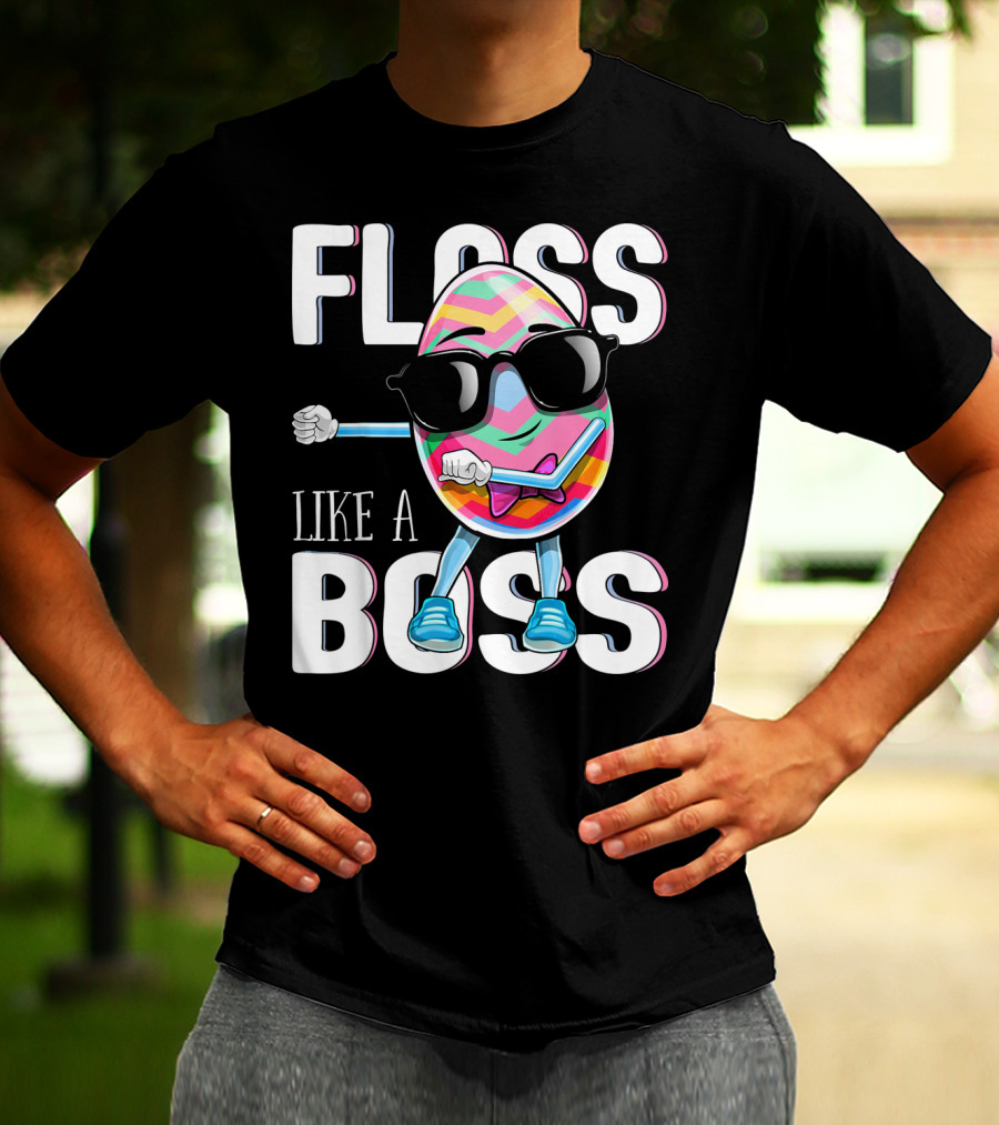 FLOSS LIKE A BOSS Flossing Easter Egg With Sunglasses And Colorful Stripes T-Shirt