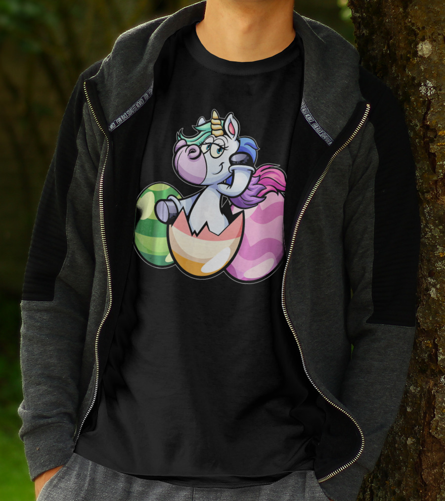 Easter Unicorn Hatching From Colorful Eggs Girls T-Shirt