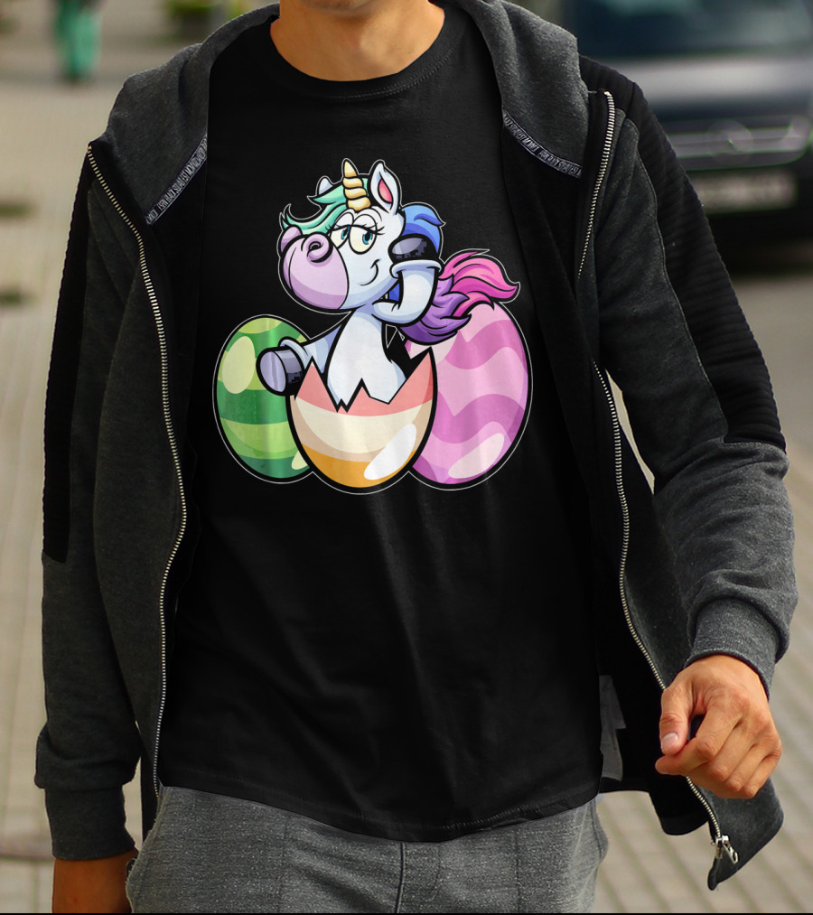 Easter Unicorn Hatching From Colorful Eggs Girls T-Shirt