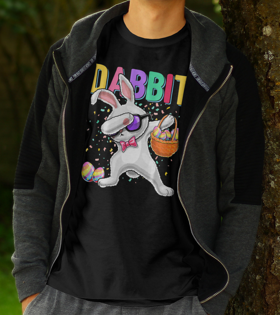 Dabbit Dabbing Easter Bunny With Eggs Basket And Confetti T-Shirt