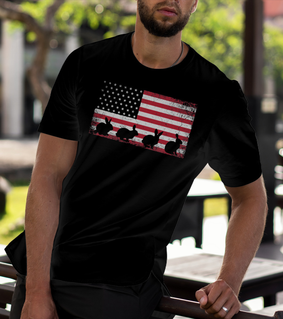 American Flag Bunny Rabbit Silhouettes Retro Easter T-Shirt