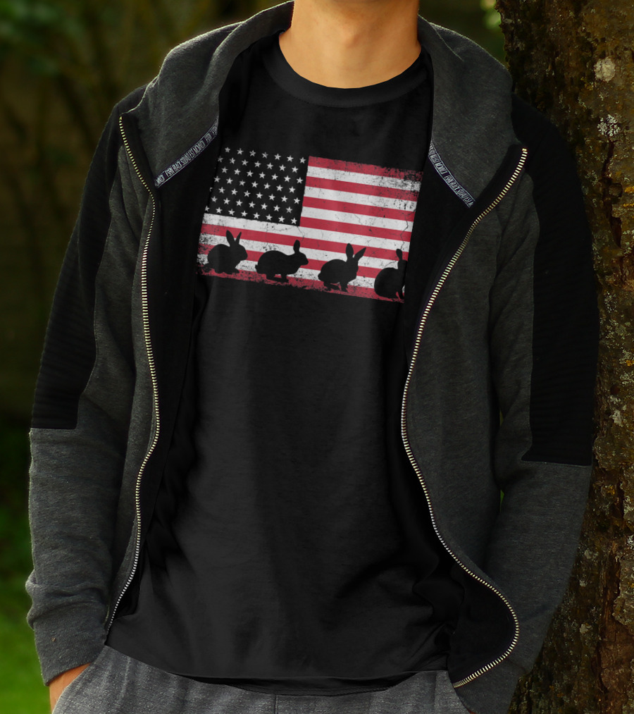 American Flag Bunny Rabbit Silhouettes Retro Easter T-Shirt
