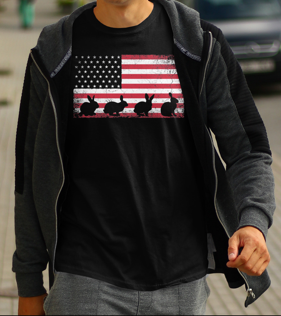 American Flag Bunny Rabbit Silhouettes Retro Easter T-Shirt