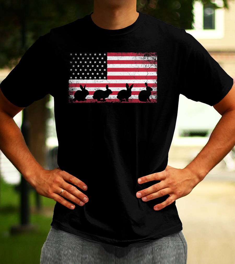American Flag Bunny Rabbit Silhouettes Retro Easter T-Shirt