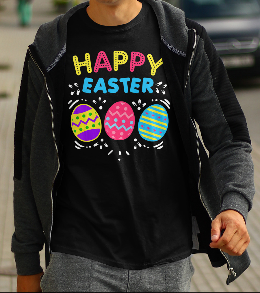 Colorful Happy Easter With Decorative Dye Eggs T-Shirt