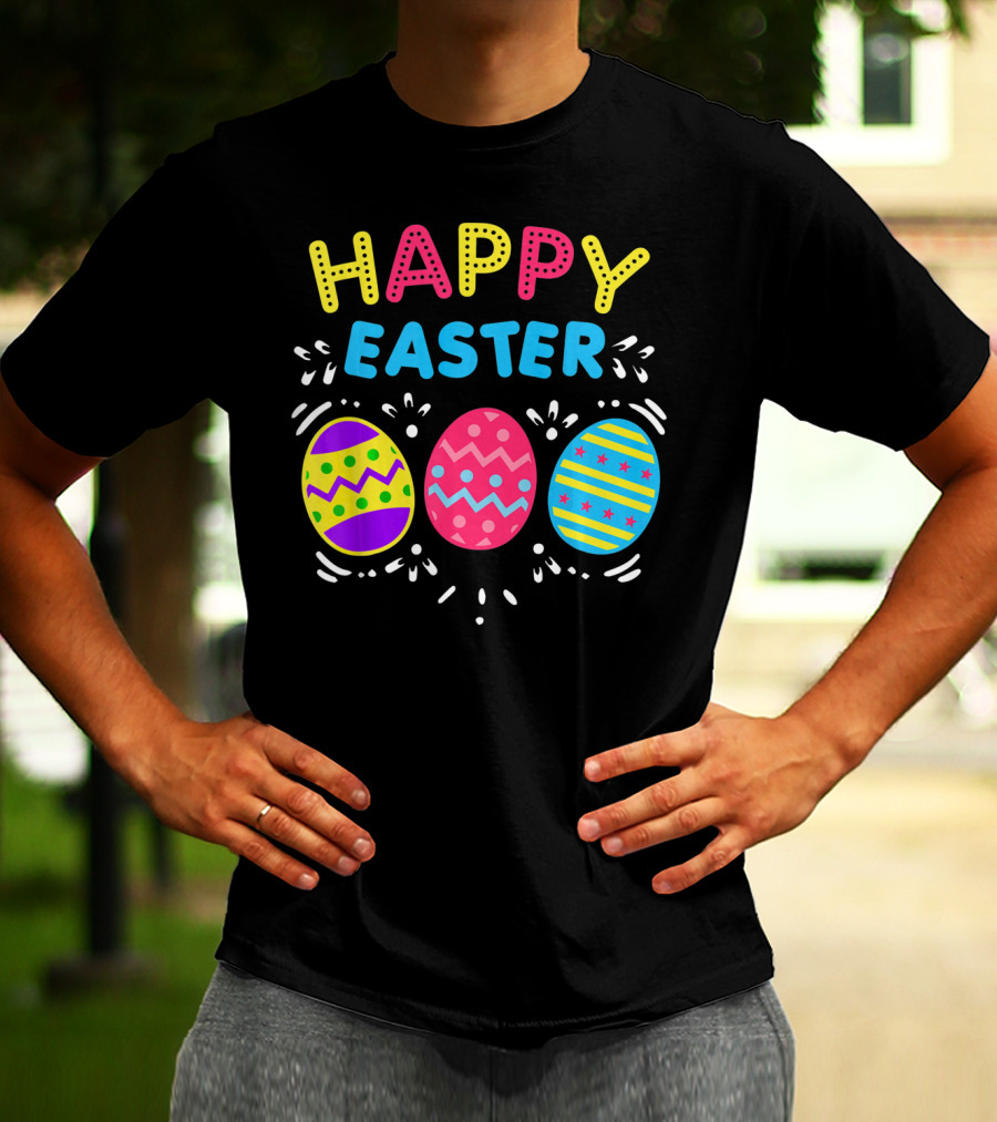 Colorful Happy Easter With Decorative Dye Eggs T-Shirt