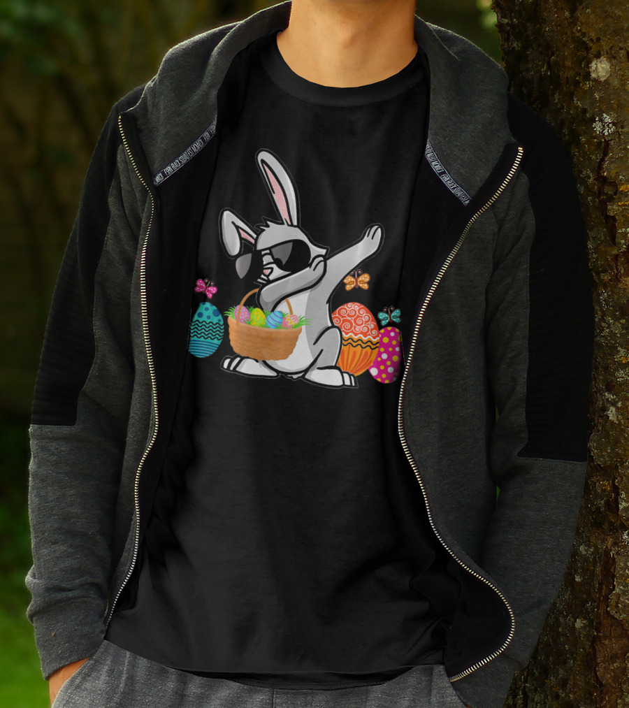 Dabbing Easter Bunny With Sunglasses And Basket Among Colorful Easter Eggs T-Shirt