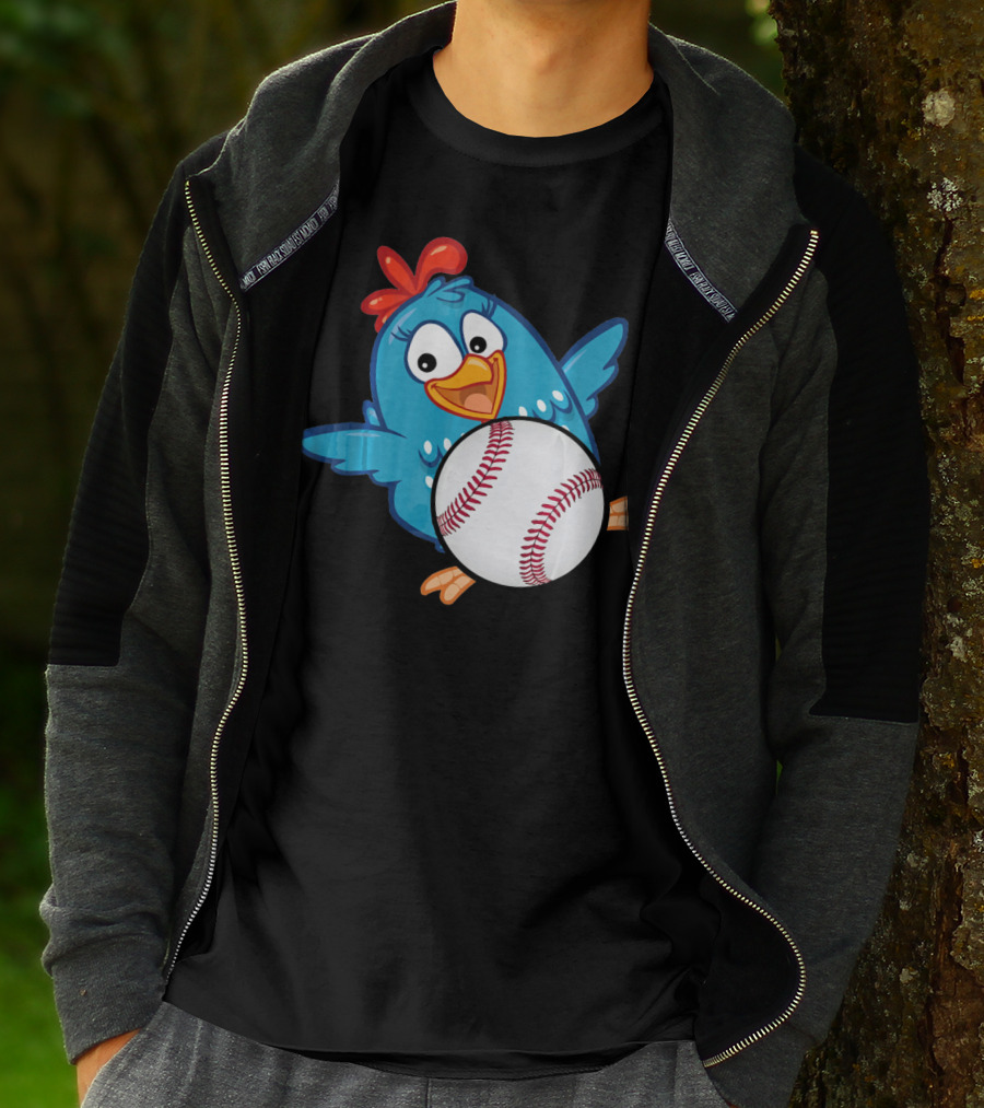 Easter Baseball Egg With Funny Blue Chicken T-Shirt