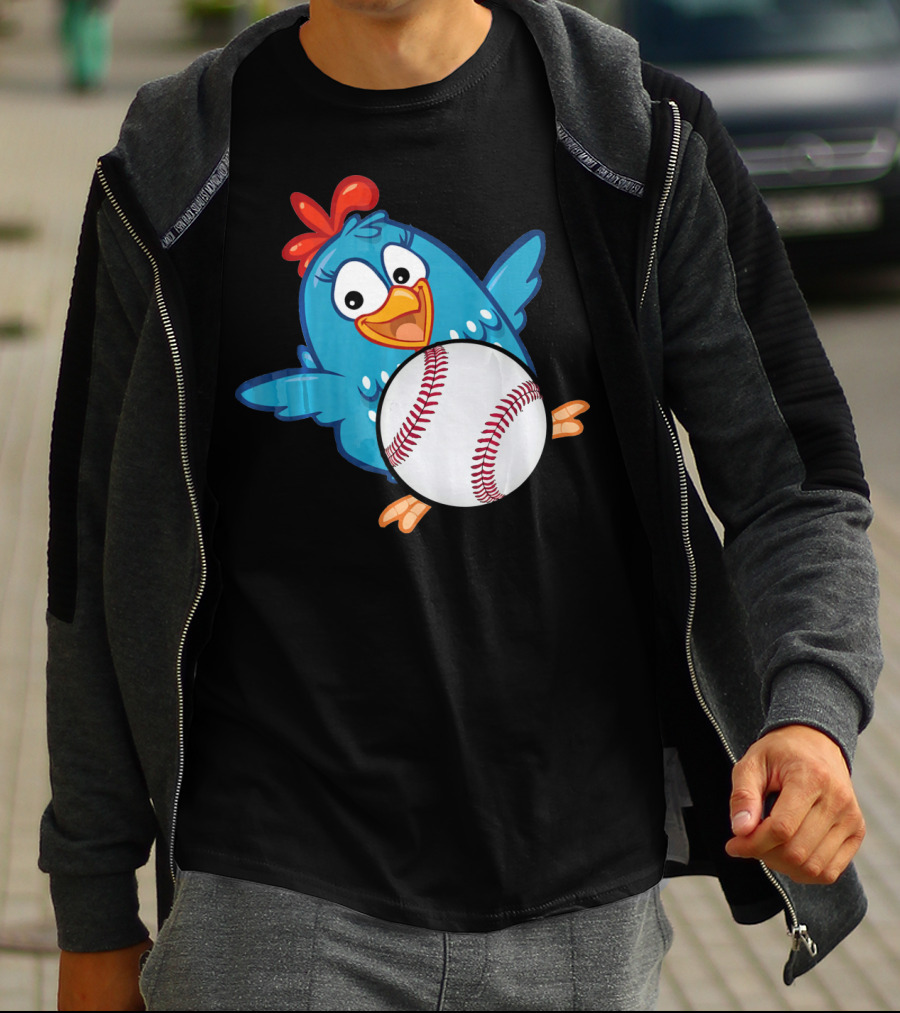 Easter Baseball Egg With Funny Blue Chicken T-Shirt