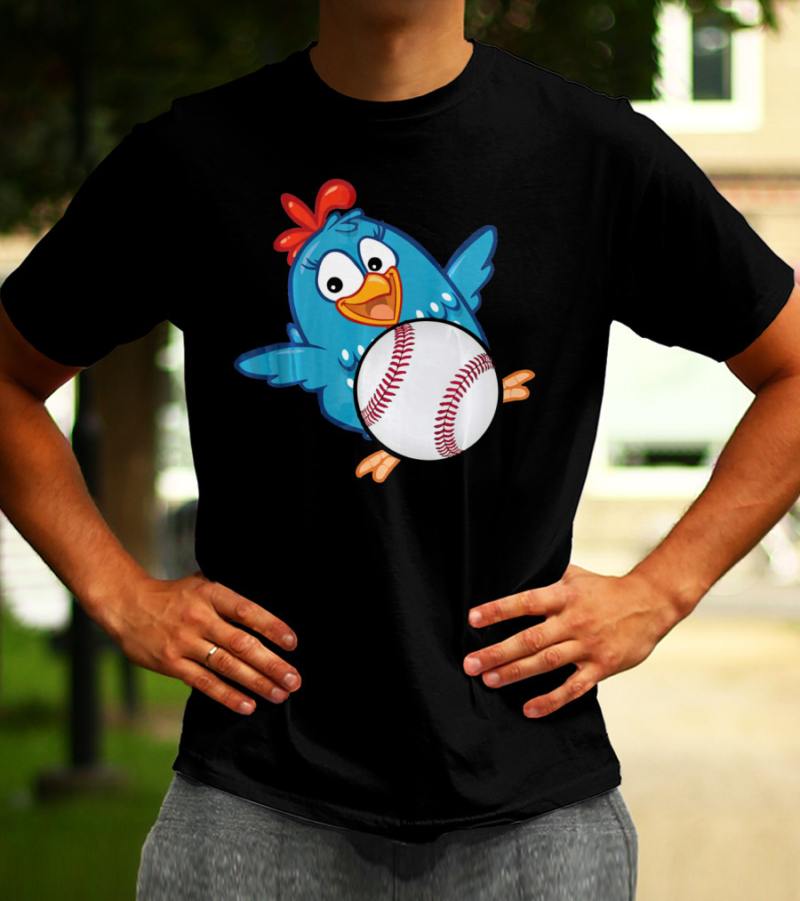 Easter Baseball Egg With Funny Blue Chicken T-Shirt