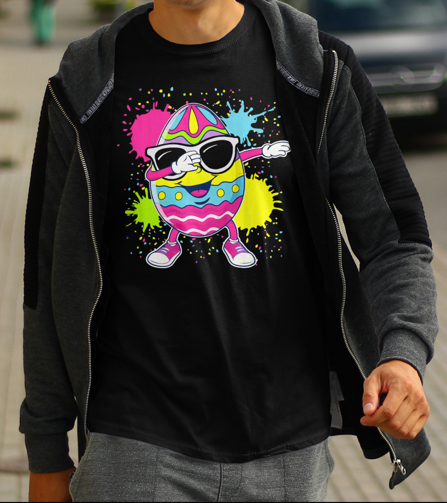 Cute Easter Egg Dabbing With Glasses Colorful Splatter T-Shirt