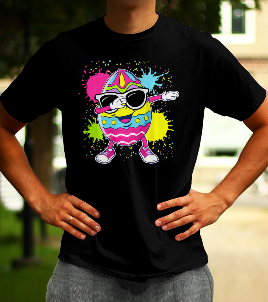 Cute Easter Egg Dabbing With Glasses Colorful Splatter T-Shirt