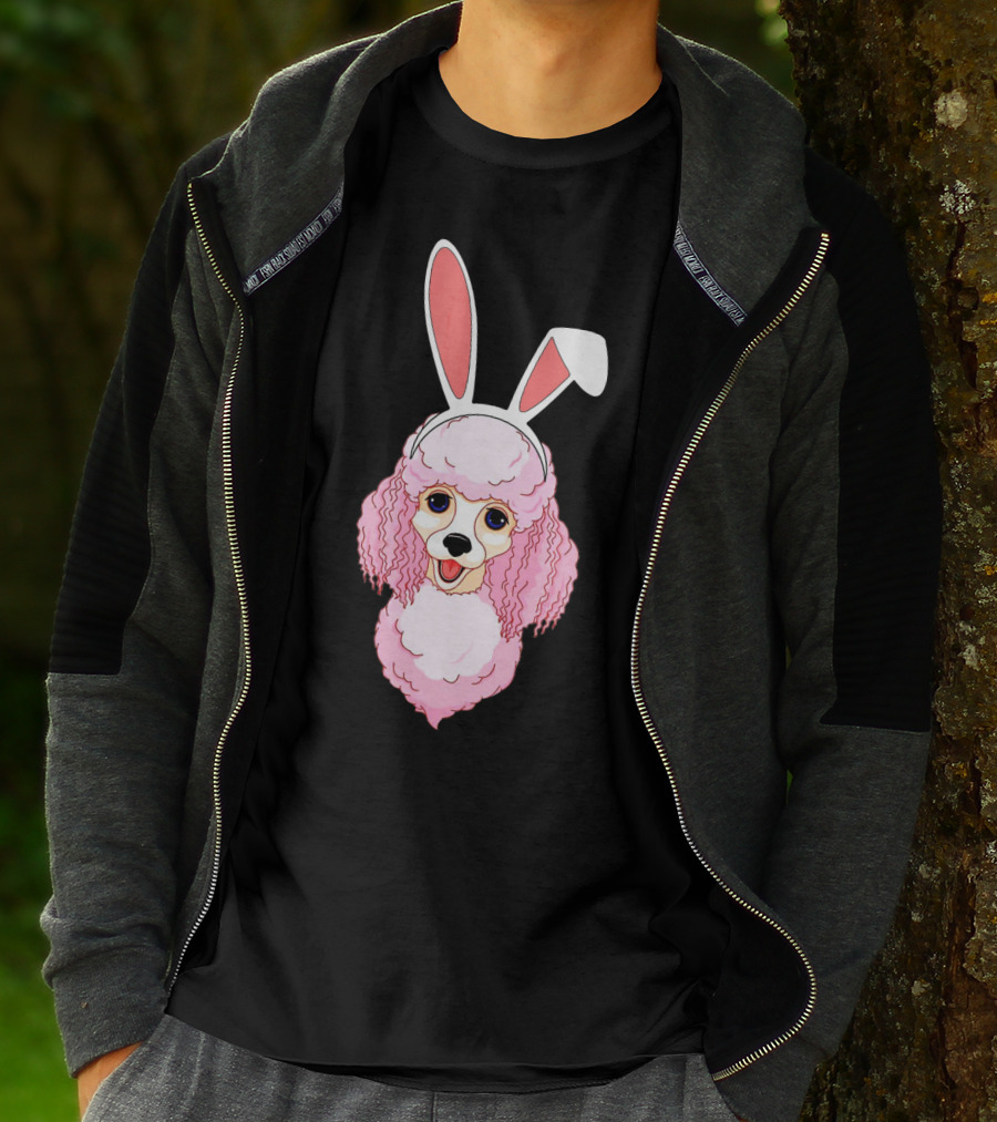 Poodle Bunny Ears Pink Happy Easter T-Shirt
