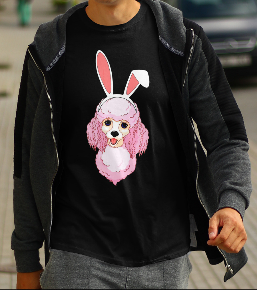 Poodle Bunny Ears Pink Happy Easter T-Shirt