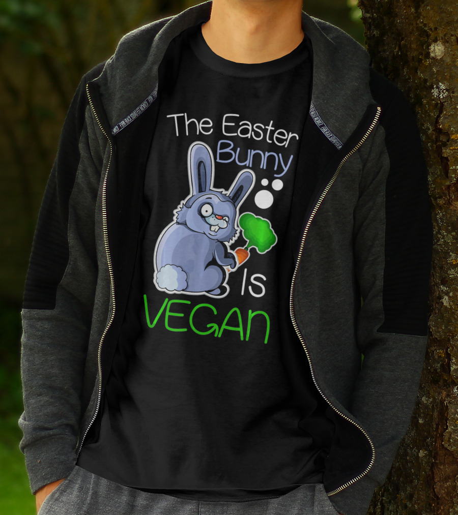The Easter Bunny Is Vegan Vegetaria Cute Bunny With Carrot And Broccoli T-Shirt