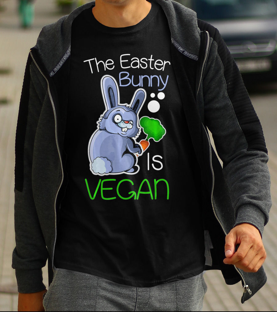 The Easter Bunny Is Vegan Vegetaria Cute Bunny With Carrot And Broccoli T-Shirt