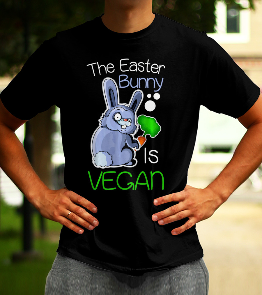 The Easter Bunny Is Vegan Vegetaria Cute Bunny With Carrot And Broccoli T-Shirt