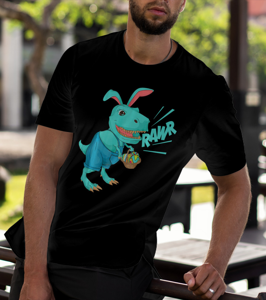 Rawr Dinosaur Easter Bunny Lovers Cute Basket T-Shirt