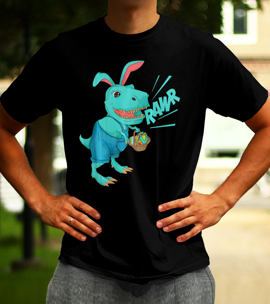 Rawr Dinosaur Easter Bunny Lovers Cute Basket T-Shirt