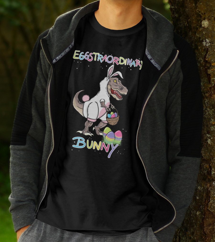 Eggstraordinary Bunny Dinosaur With Basket Of Easter Eggs T-Shirt