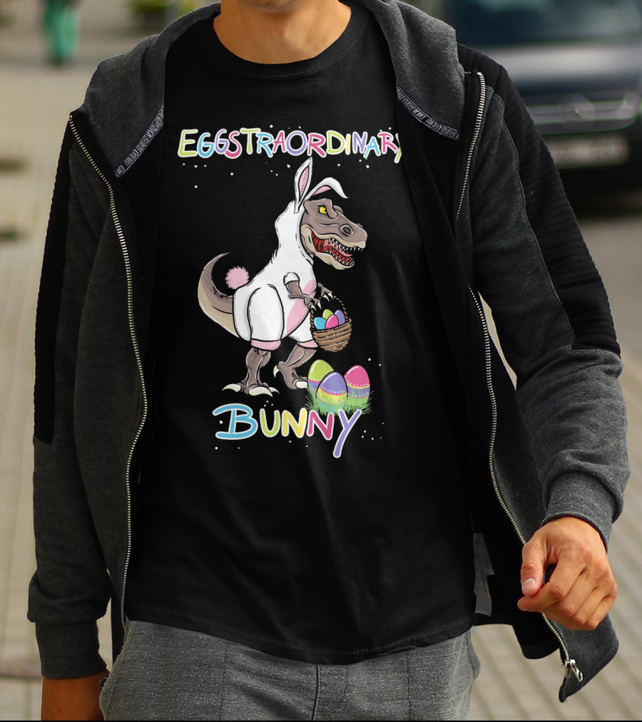 Eggstraordinary Bunny Dinosaur With Basket Of Easter Eggs T-Shirt