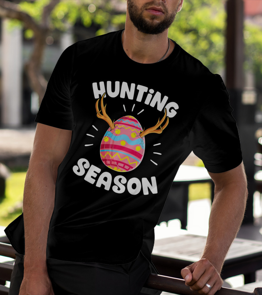 Hunting Season Easter Egg Hunter Colorful Egg With Antlers T-Shirt