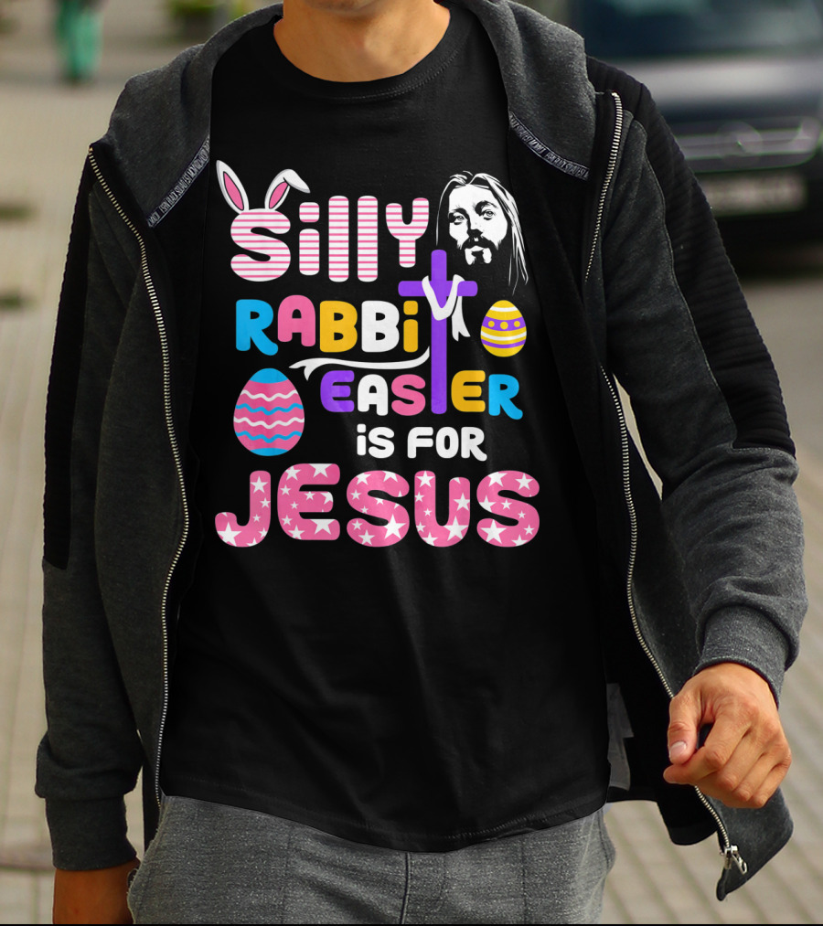 Silly Rabbit Easter Is For Jesus Cross Eggs Pink Stripes T-Shirt