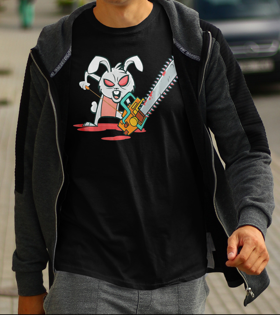 Crazy Easter Bunny With Chain Saw Super Blood T-Shirt