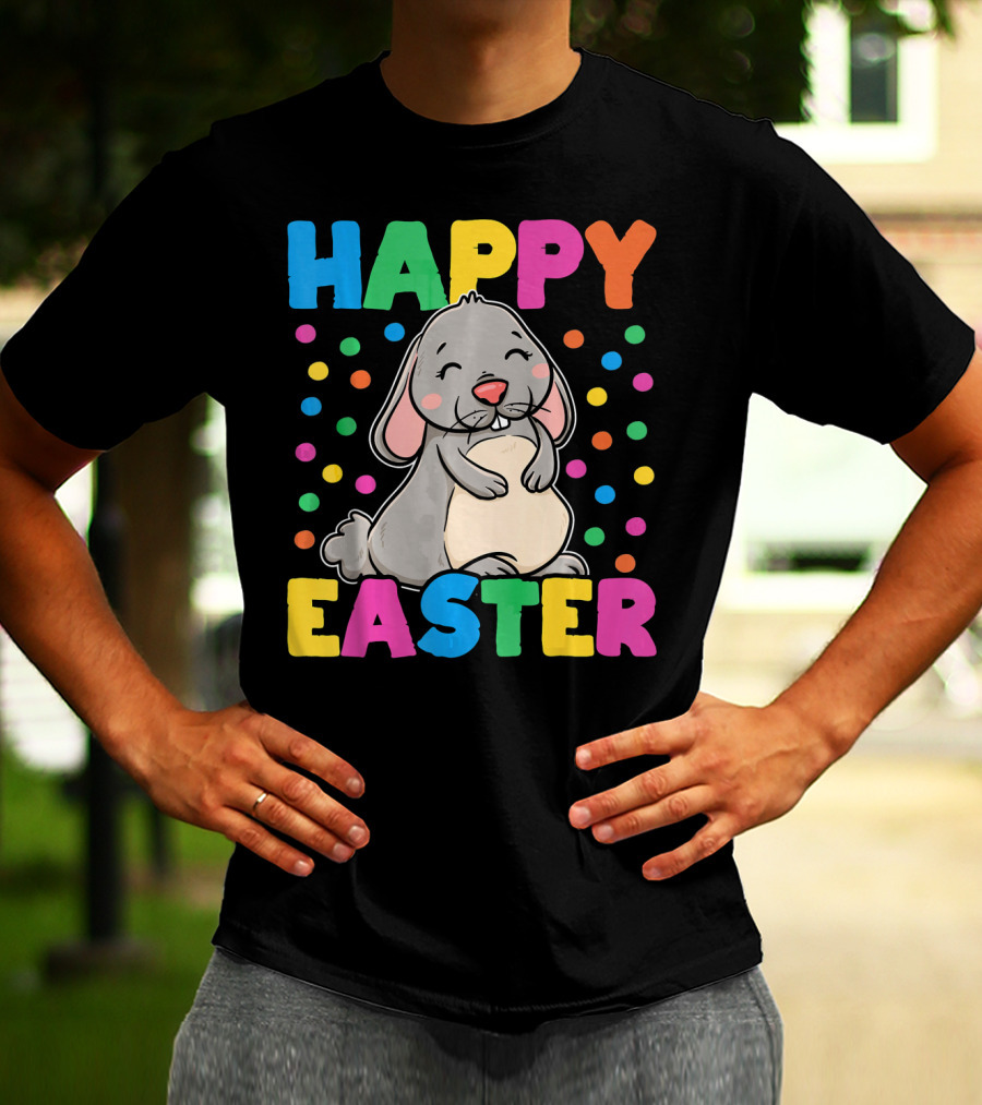 Happy Easter Bunny With Colorful Dots T-Shirt