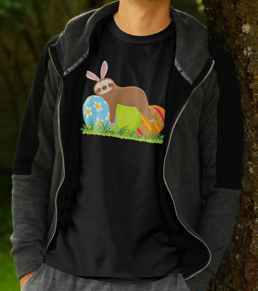 Funny Sloth Easter Day Bunny Ear Egg Decorated T-Shirt