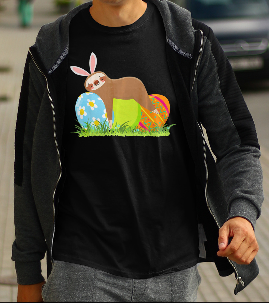 Funny Sloth Easter Day Bunny Ear Egg Decorated T-Shirt