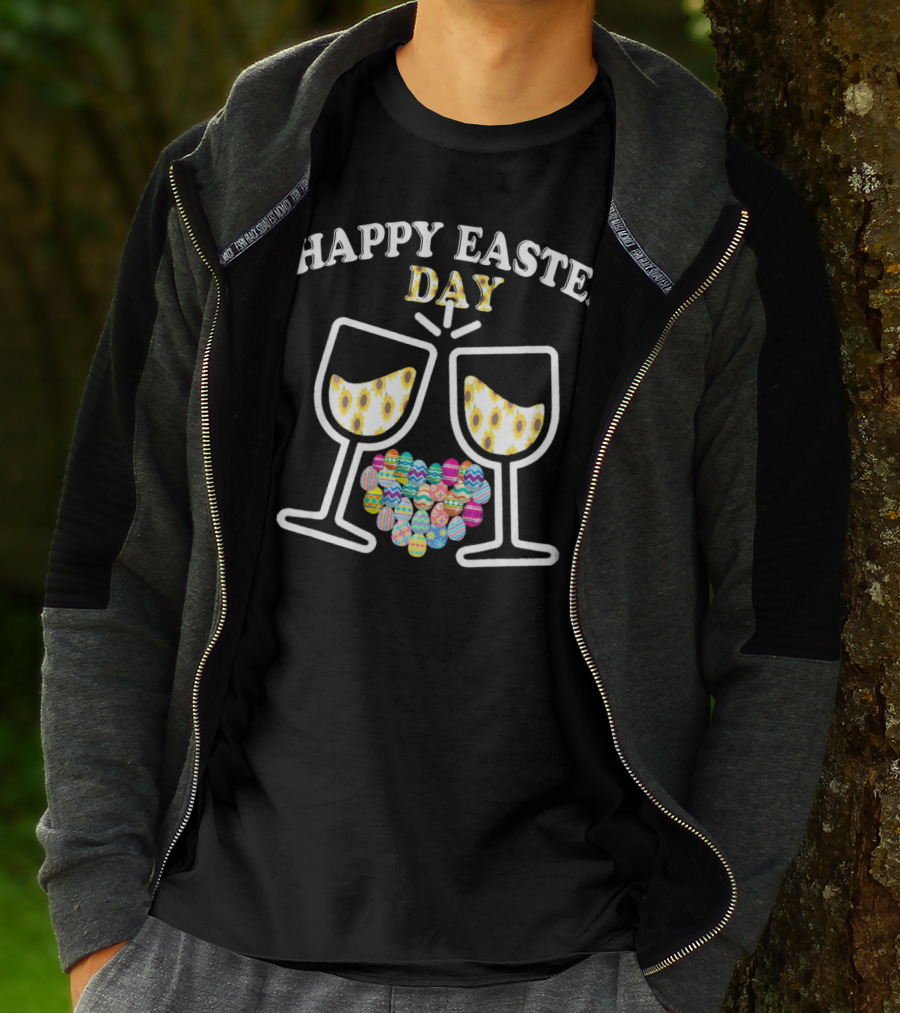 Happy Easter Day Wine Glasses With Decorative Eggs T-Shirt