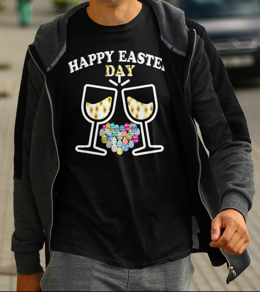 Happy Easter Day Wine Glasses With Decorative Eggs T-Shirt