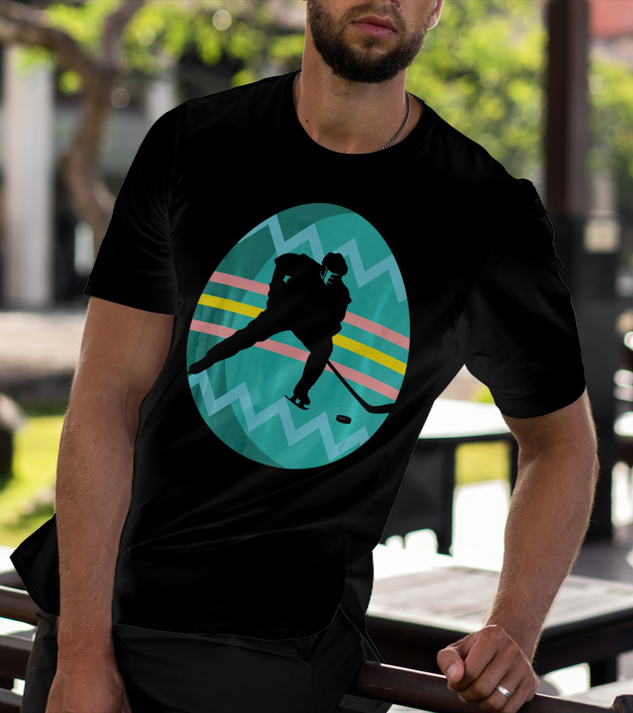 Easter Egg Hockey Silhouette Athlete Zigzag Stripes T-Shirt