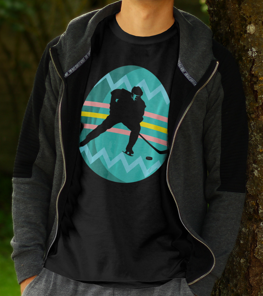 Easter Egg Hockey Silhouette Athlete Zigzag Stripes T-Shirt