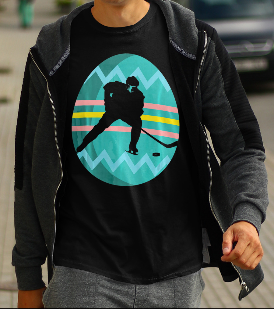 Easter Egg Hockey Silhouette Athlete Zigzag Stripes T-Shirt