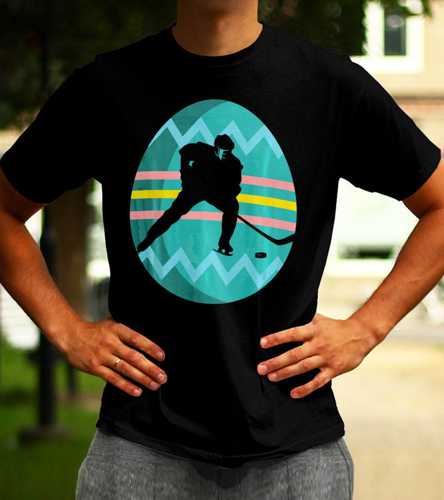 Easter Egg Hockey Silhouette Athlete Zigzag Stripes T-Shirt
