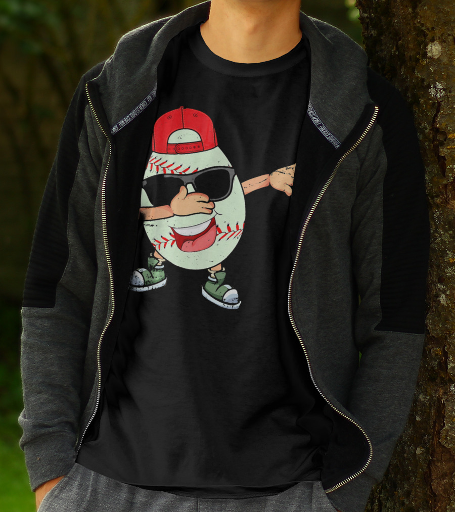 Funny Dabbing Baseball Easter Egg In Sunglasses And Red Cap T-Shirt