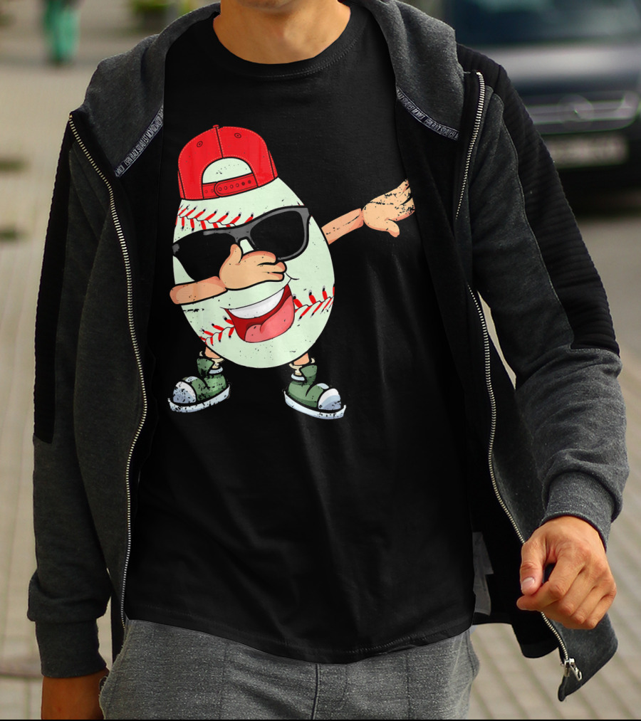 Funny Dabbing Baseball Easter Egg In Sunglasses And Red Cap T-Shirt